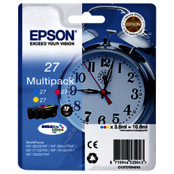 Epson Alarm Clock T2705 Tri-Colour Ink Cartridge Multipack, Pack of 3